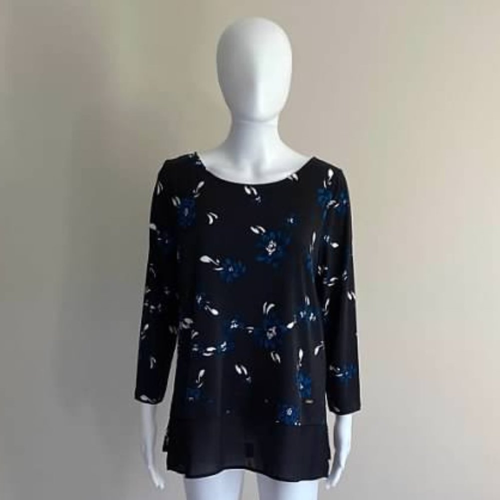 Ivanka Trump Long Sleeve Floral Top With Open Hem